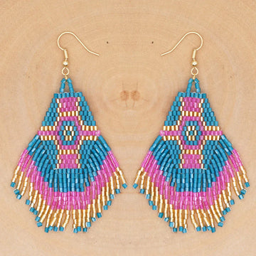 Turquoise & Hot Pink Boho Fringe Earrings