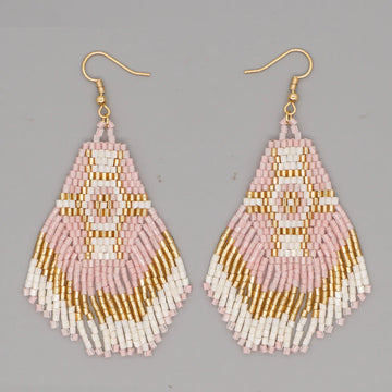 Soft Pink & Gold Boho Fringe Earrings