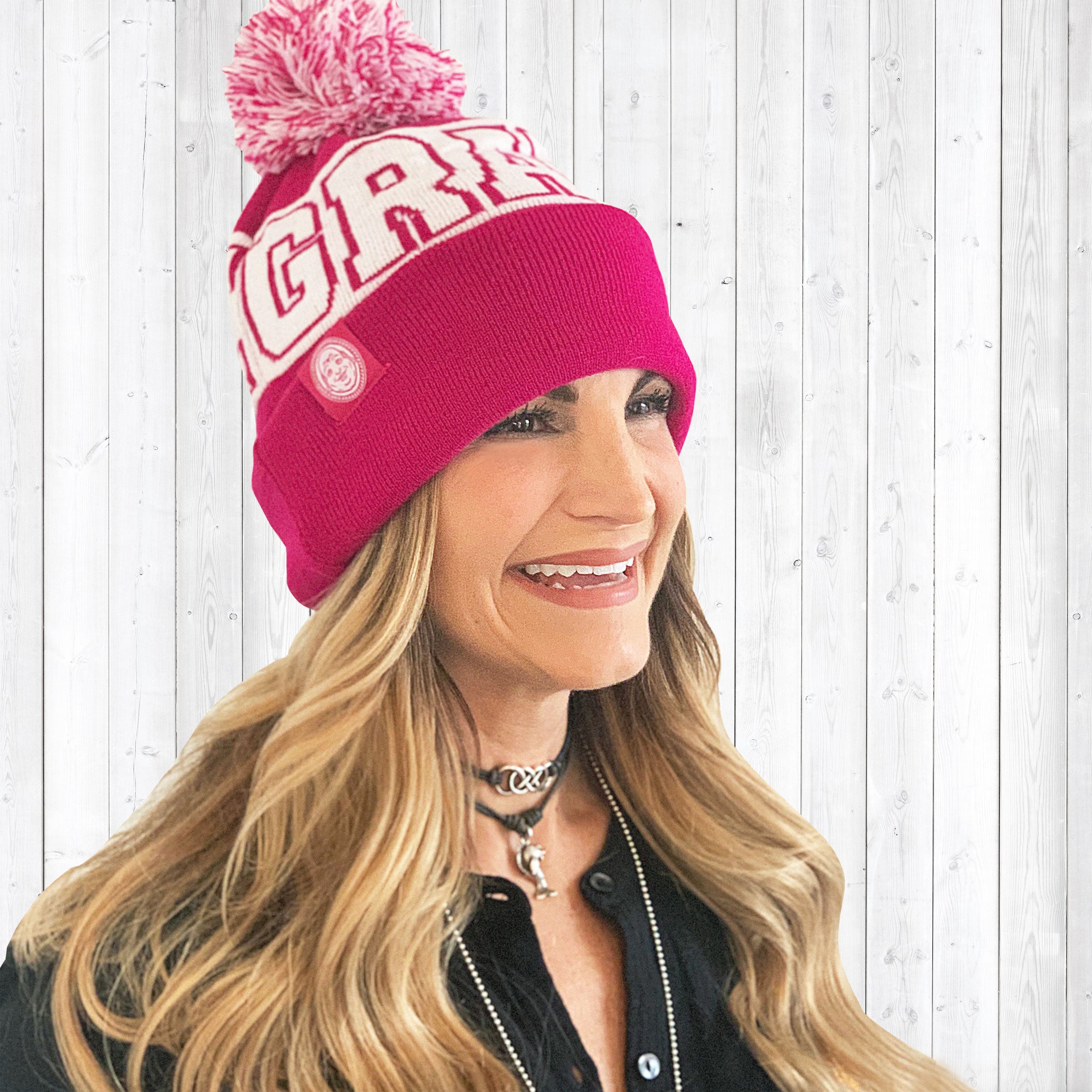 Gratitude Pompom Winter Beanie Being Happy Buddha