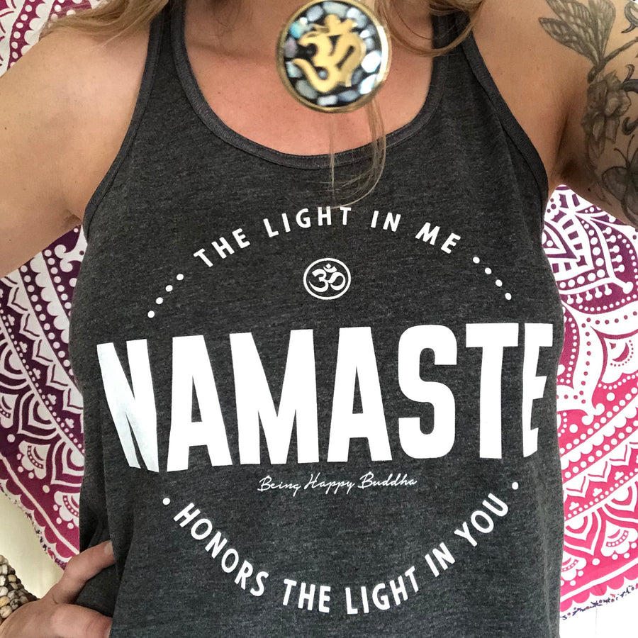 Namaste Flowy Tank - Being Happy Buddha