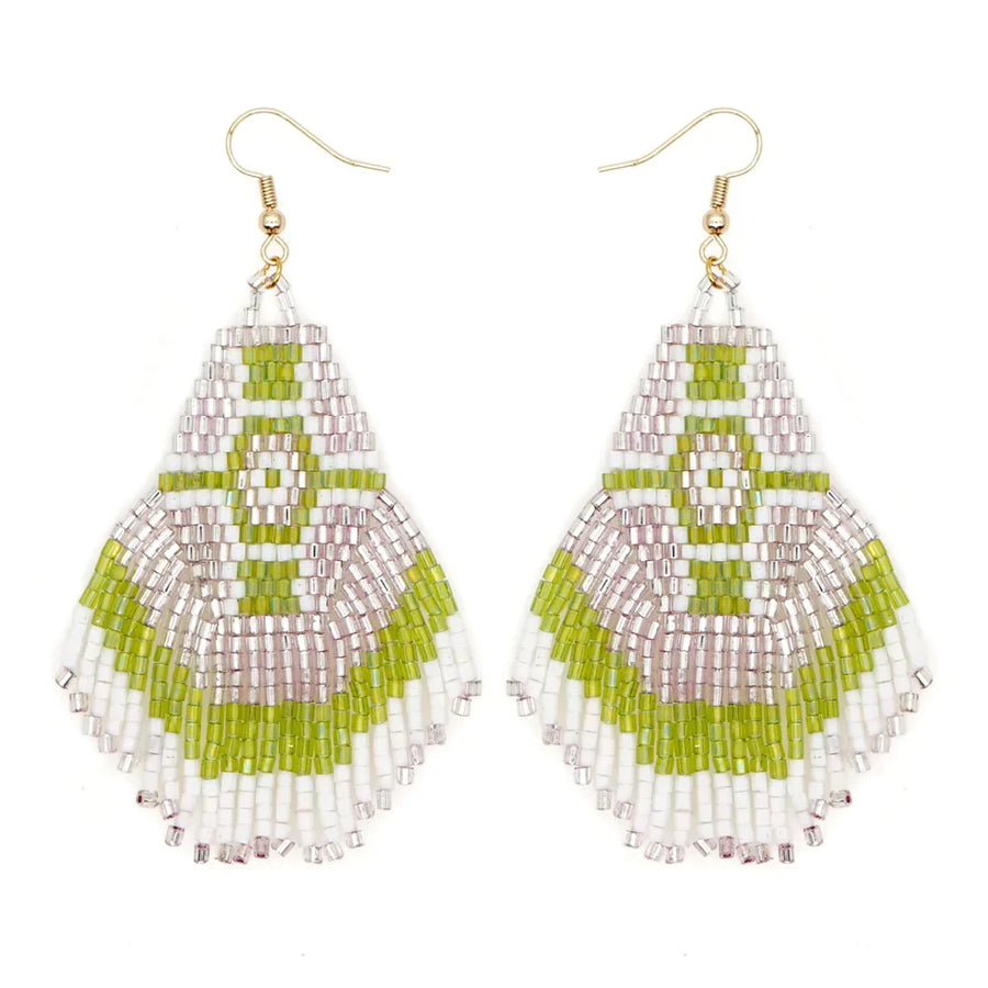 Lime Green & Silver Boho Fringe Earrings