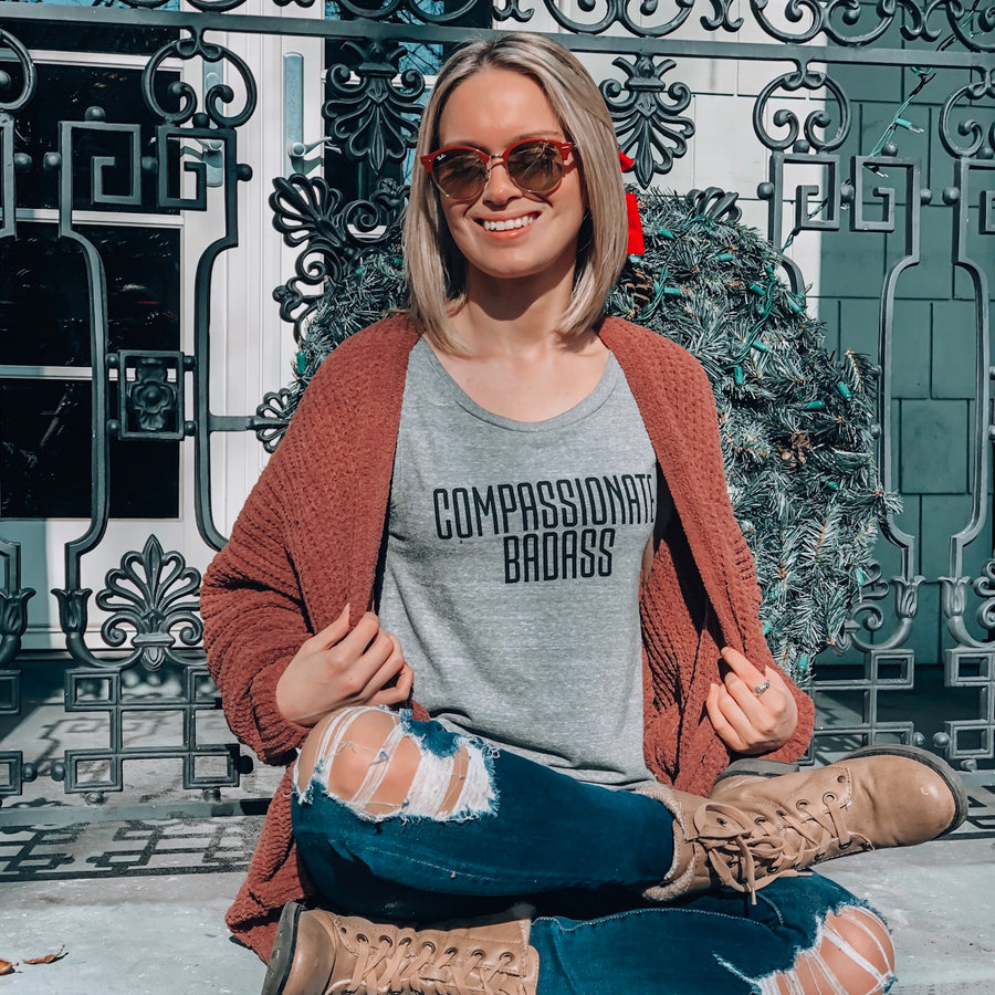 Compassionate Badass Triblend Muscle Tank - Being Happy Buddha