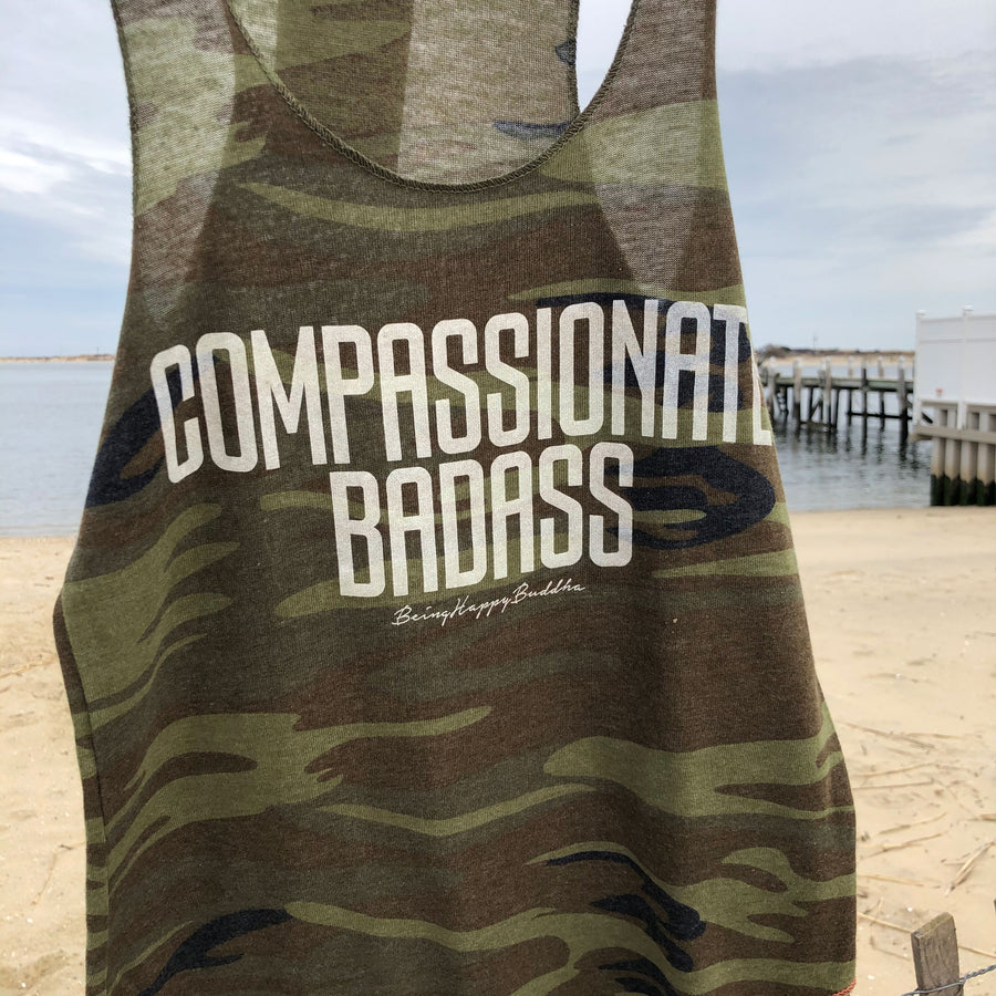 Compassionate Badass Eco Tank Camo Green - Being Happy Buddha