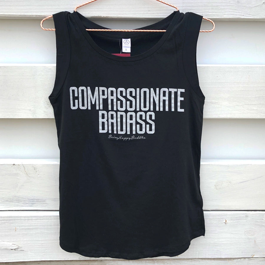 Compassionate Badass Muscle Cap Tee Black - Being Happy Buddha