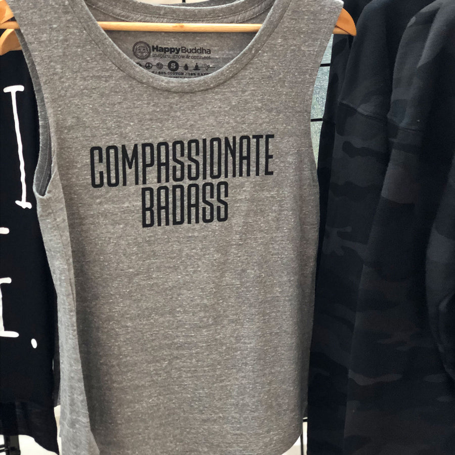 Compassionate Badass Triblend Muscle Tank - Being Happy Buddha