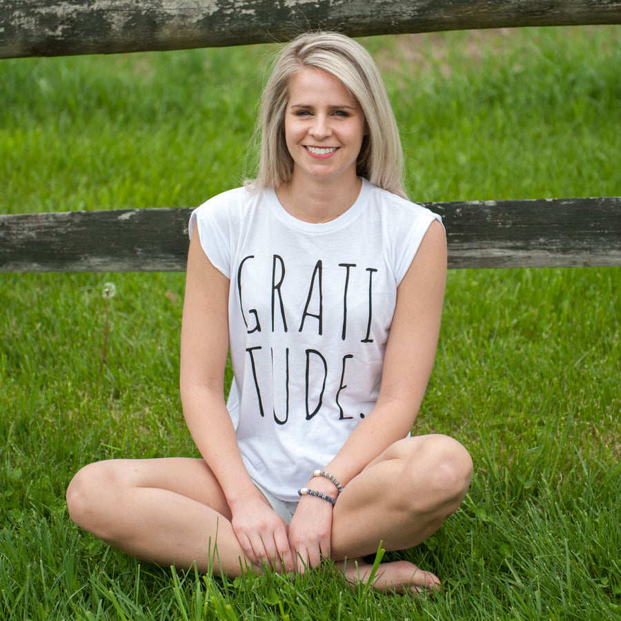 Gratitude Muscle Tee White - Being Happy Buddha