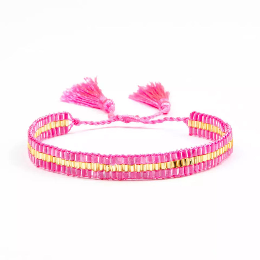 Hot Pink & Gold Beaded Wristband