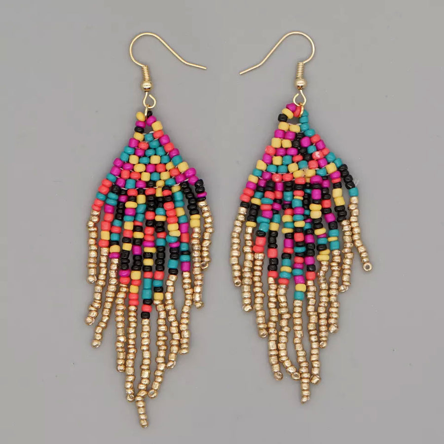 Multi-Color & Gold Boho Fringe Earrings