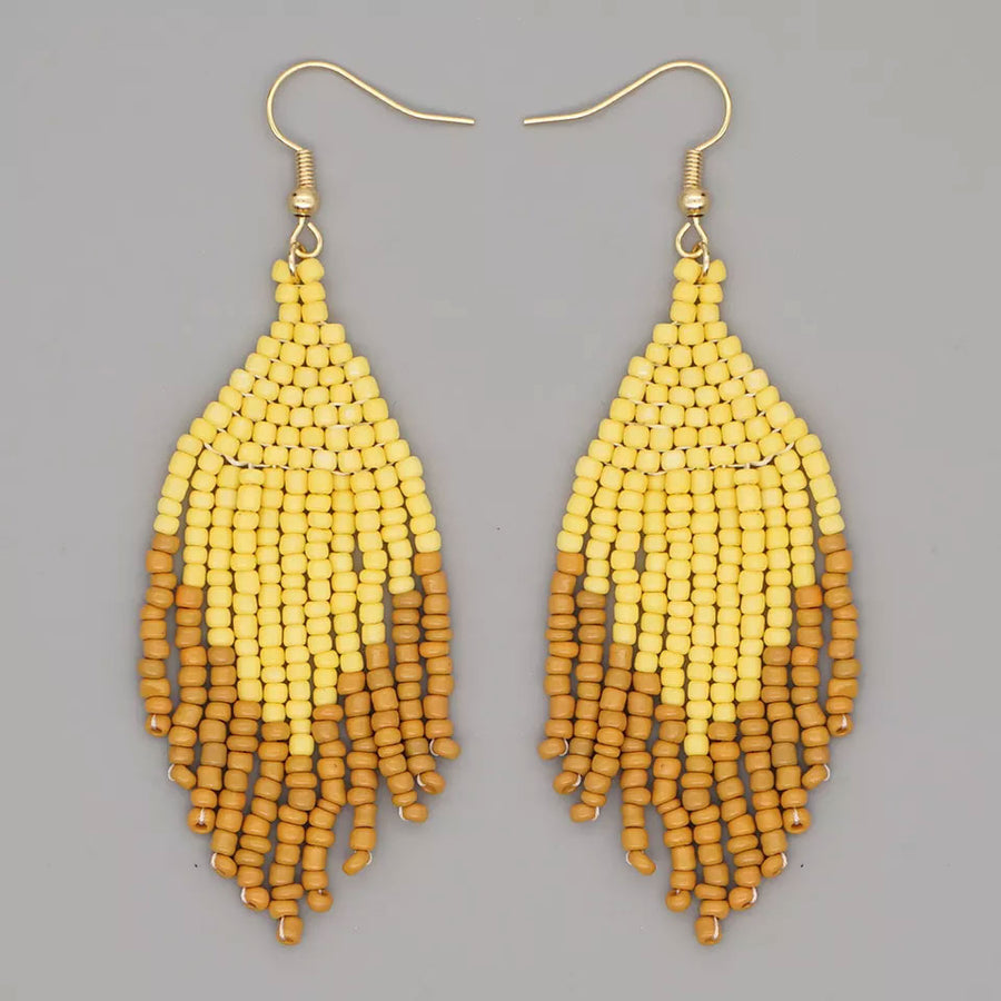 Yellow & Beige Boho Fringe Earrings